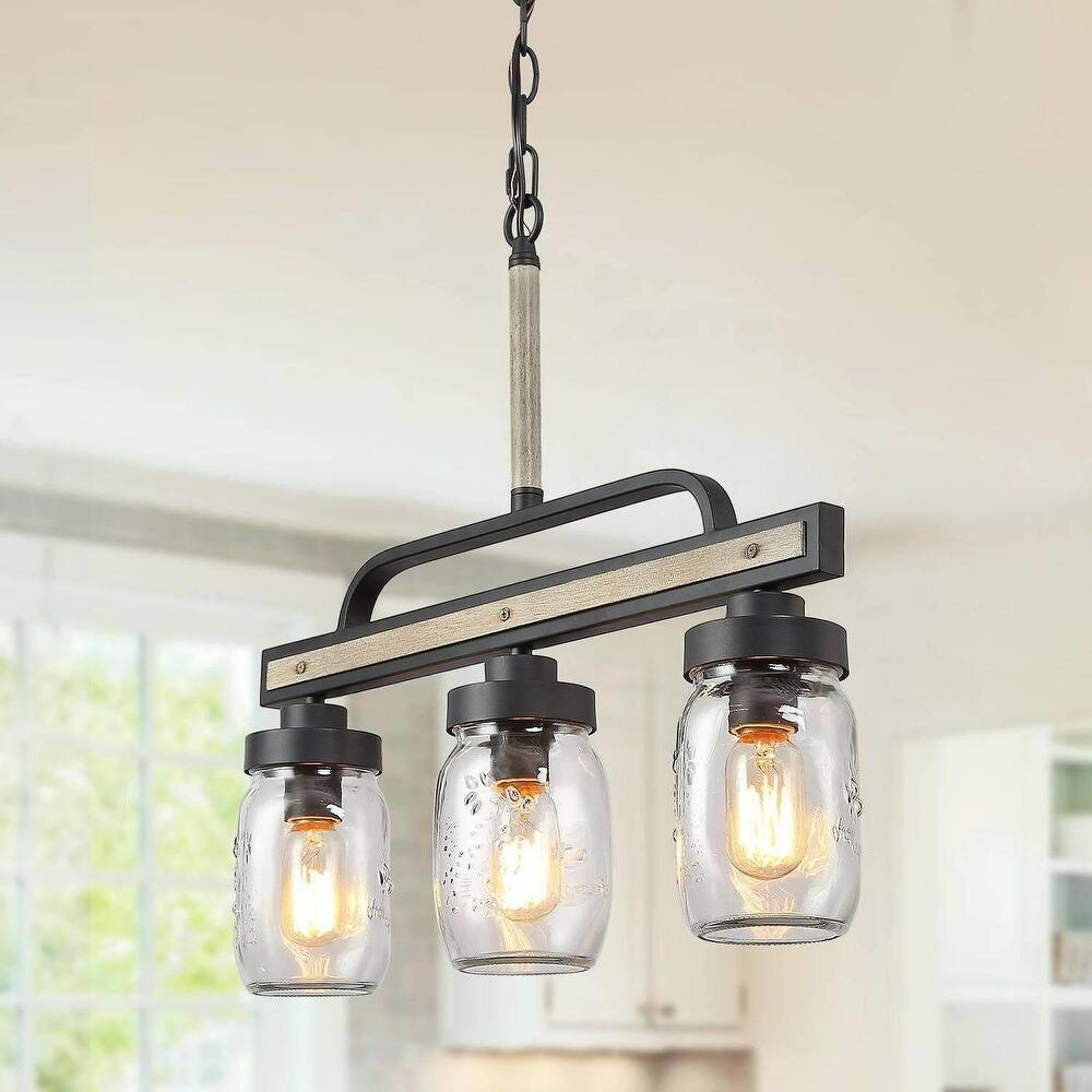 Modern Farmhouse 3/4-Light Mason Jar Glass Chandelier for Kitchen Island