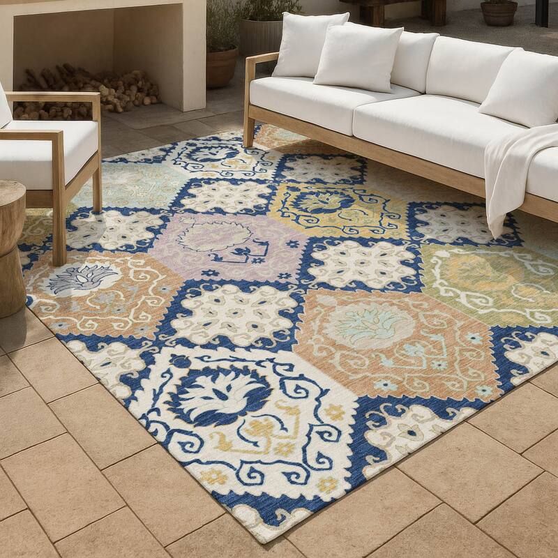 Machine Washable Indoor/ Outdoor Global Bayfield Chantille Rug - Navy - 8' x 10'