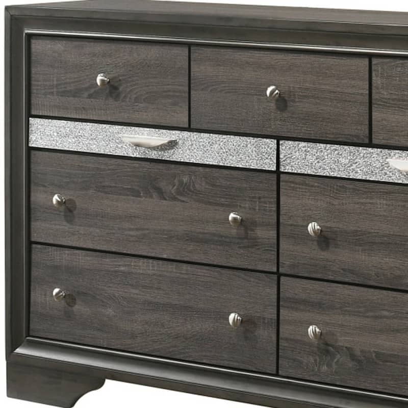 HomeRoots 63" Gray Solid and Manufactured Wood Nine Drawer Triple Dresser