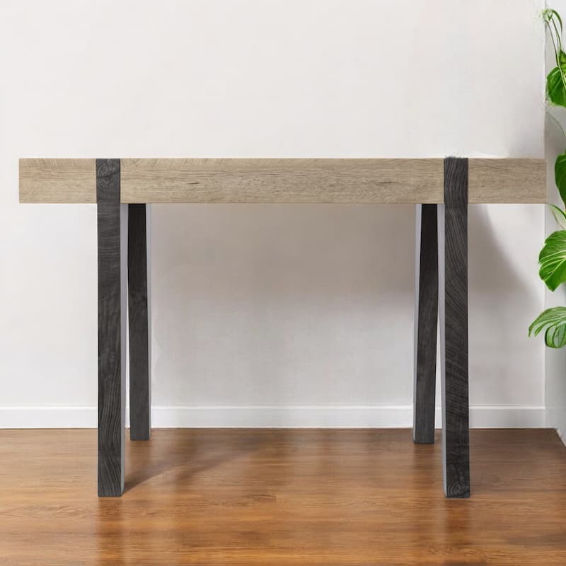 Modern Rustic Writing Desk with Natural Veneer Top and Charcoal Base – 45 Inch Two-Tone Wood Desk - Natural and Dark Brown
