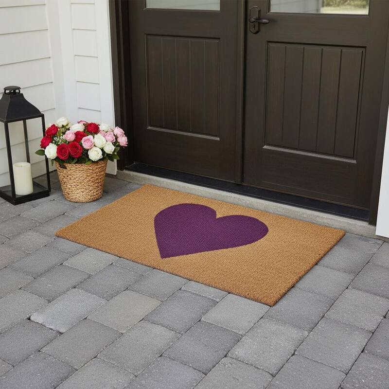 HomeRoots 36" X 72" Brown And Purple Heart Outdoor Coir Door Mat - 36.00' X '72.00 - 36.00' X '72.00