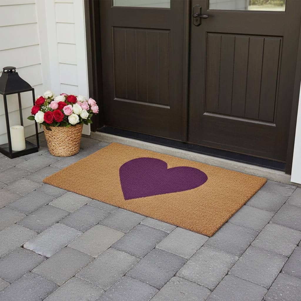 HomeRoots 36" X 72" Brown And Purple Heart Outdoor Coir Door Mat - 36.00' X '72.00