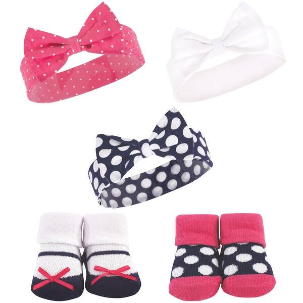 slide 1 of 1, Hudson Baby Infant Girl Headband and Socks Set 5pk, Navy Pink Dot, 0-9 Months - Navy Pink Dot Navy Pink Dot - 0-9 Months