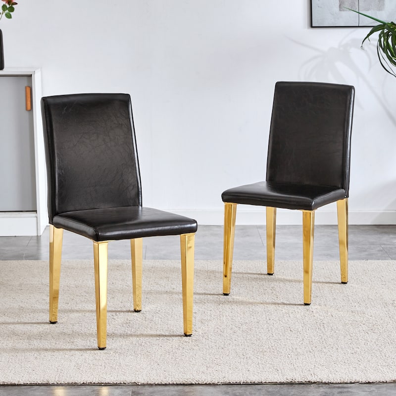 Set Of 2 Pu Leather Backrest Chairs With Gold Metal Legs, 16.2*18.5*34.6 Inches - Black+Gold