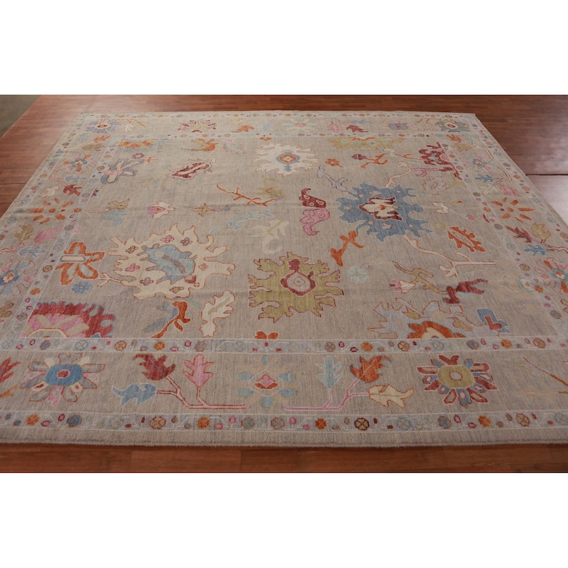 Hand Knotted Oriental 100% Wool Carpet Transitional All-Over Beige & Ivories Oushak Area Rug - 9' 10'' X 8' 5''