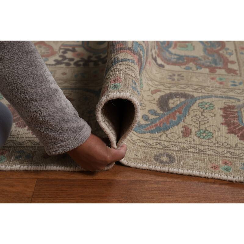 Medallion Tabriz Persian Area Rug Beige Hand-Knotted Wool Carpet - 9'5"x 12'3"