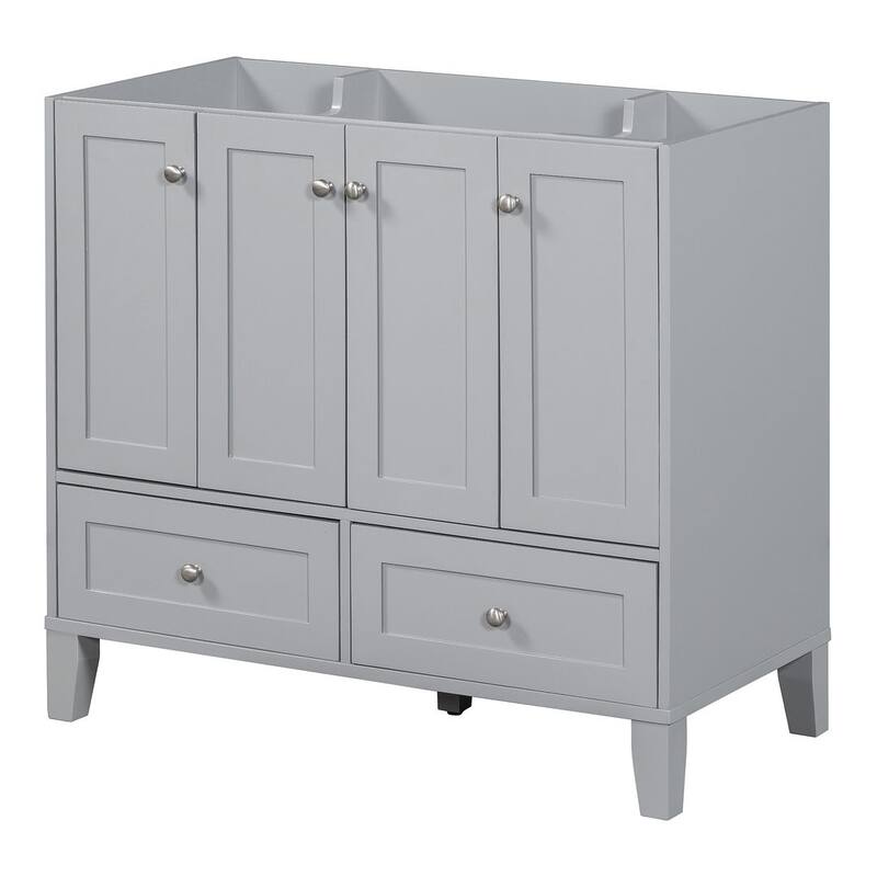 36'' Bathroom Vanity with Sink Set, Solid Wood Frame Bathroom Storage Cabinet, Freestanding Vanity Set - Grey - Without Sink