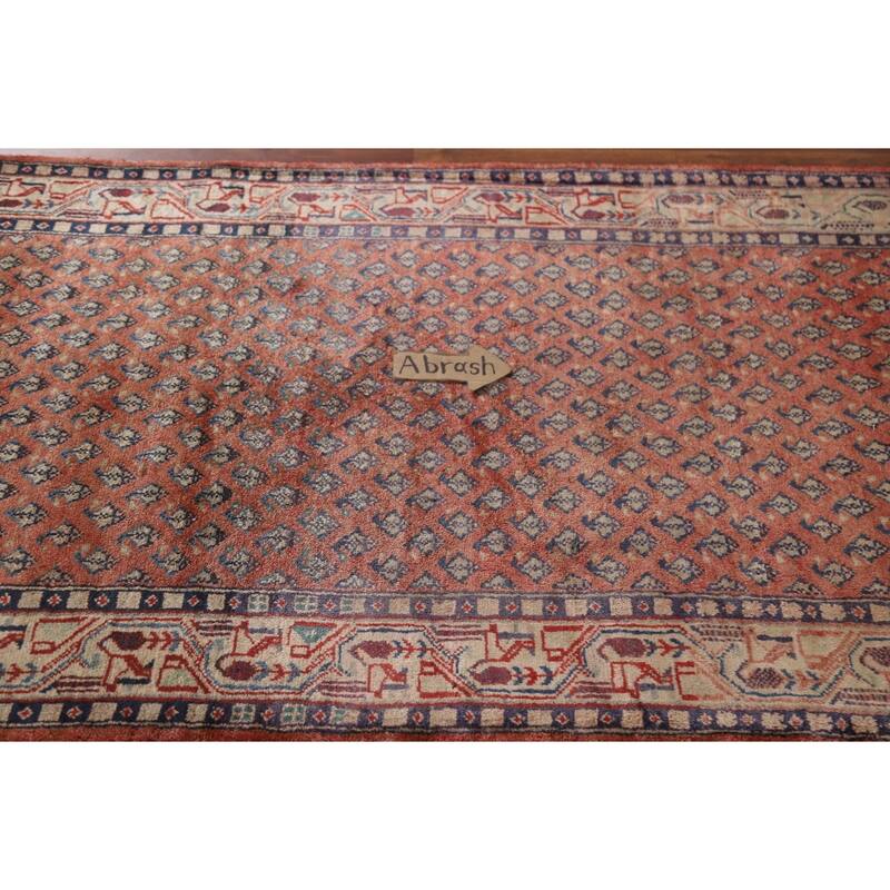 Hand Knotted Oriental 100% Wool Carpet Traditional All-Over Red Botemir Runner Rug - 10' 3'' X 3' 4''
