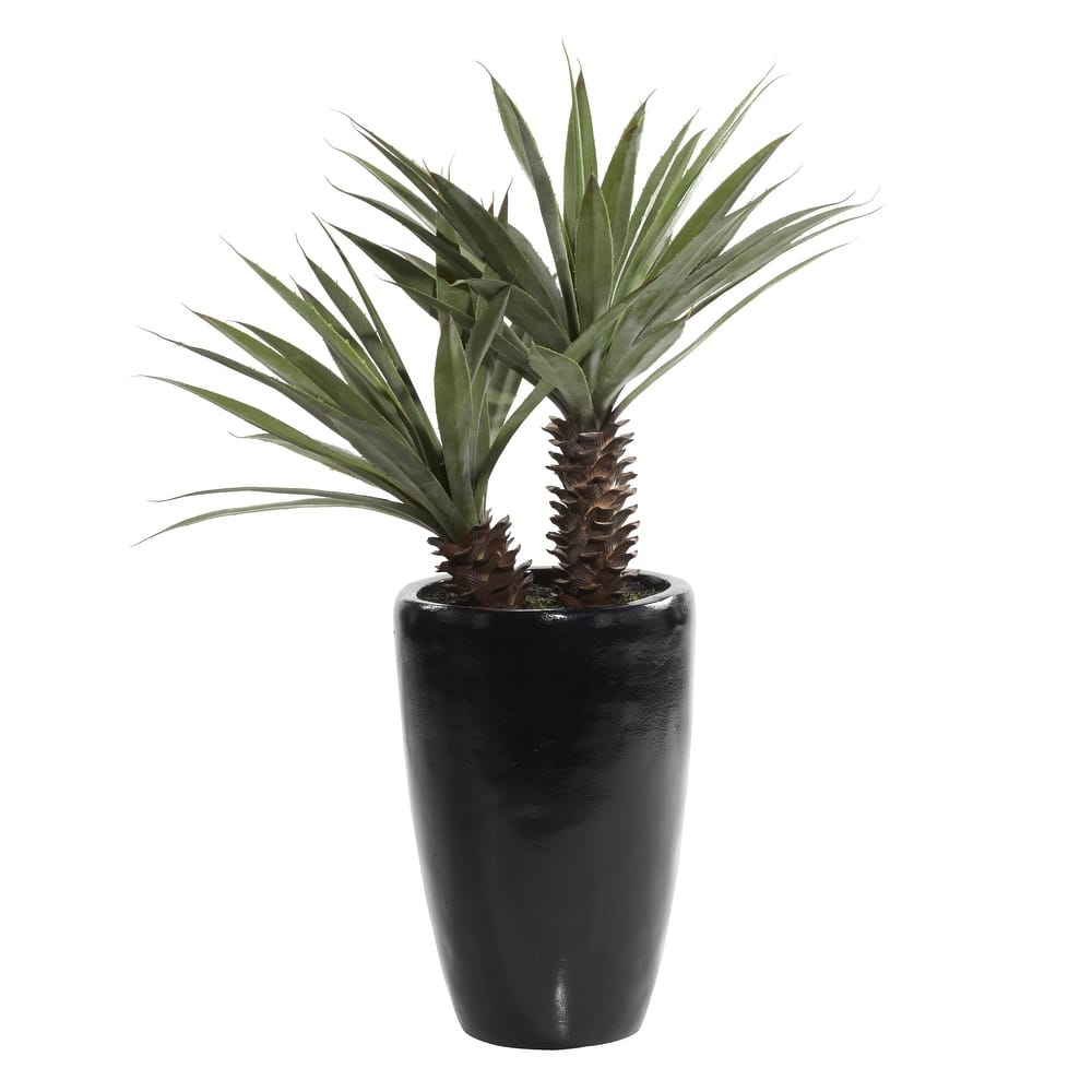 Faux Foliage Dracaena Artificial Plant with Realistic Leaves and Black Fiberglass Pot - Green - Roche River Decor