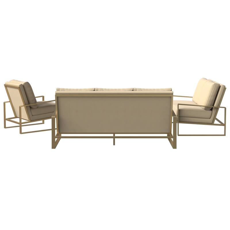 LeisureMod Modern 3-Piece Upholstered Velvet Sofa Set - Includes Sofa, Loveseat & Accent Chair for Home Office Living & Bed Room