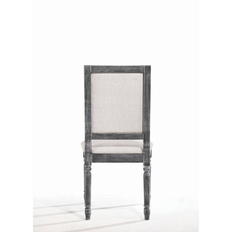 Linen Upholstered Wooden Side Chair with Turned Legs, Gray, Set of Two