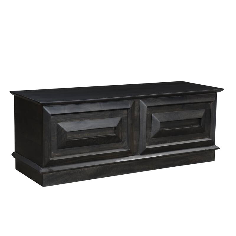 Carved Storage Ottoman with Solid Wood Frame - Dark Brown