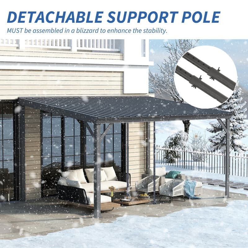 Domi Lean to Gazebo, Outdoor Hardtop Wall Mounted Gazebo with Sloping Galvanized Steel Roof