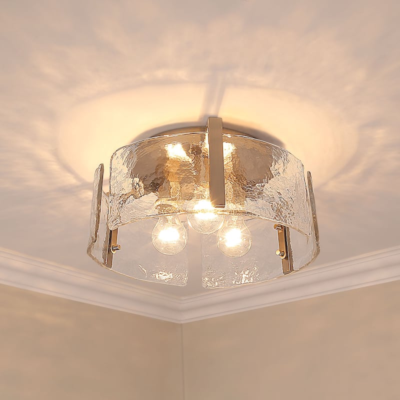 Golden Lighting 3164-FM HWG Aenon 3 Light 15" Wide Flush Mount Drum