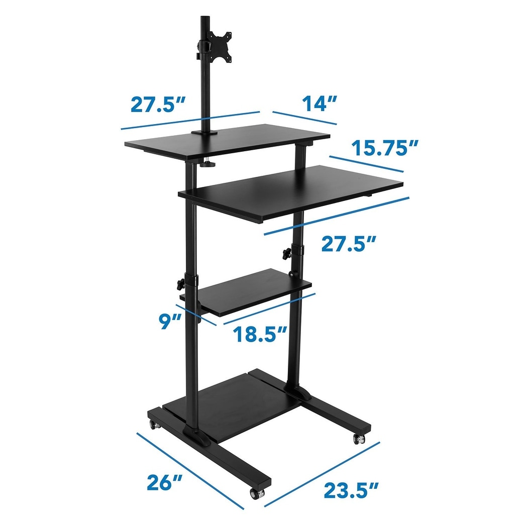 Mount-It Mobile Stand Up Desk / Height Adjustable Computer Rolling  Presentation Cart With Monitor Arm , Black