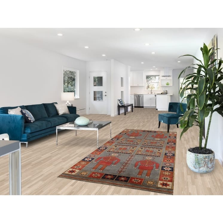 Hand Knotted Oriental 100% Wool Carpet Traditional Tribal Greys & Charcoal Heriz (serapi) Runner Rug - 9' 10'' X 4' 0''