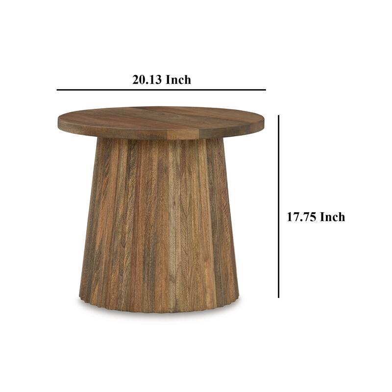 Ceil Accent Table, Round Fluted Walnut Brown Solid Wood Base, 20 Inch