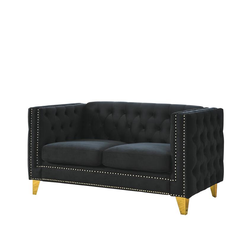 2-Pieces 5-Seat Velvet Sectional Sofa Set (3-Seater + 2-Seater) with Spring Cushions & Metal Legs