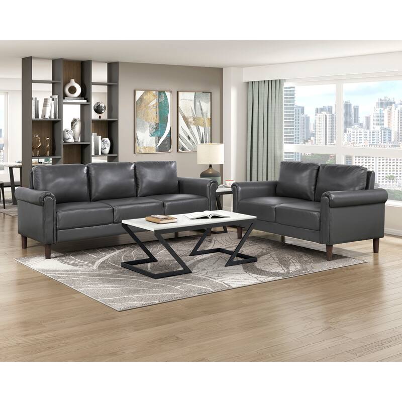 Fremont & Park Frances Faux Leather 2-Piece Living Room Set - Brown Finish Feet