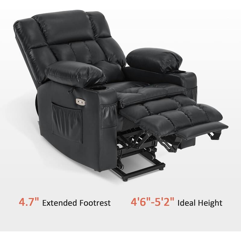 MCombo Dual Motor Small Power Lift Recliner Chair for Elderly, Lay Flat Lift Chair with Heat and Massage, Faux Leather 7893