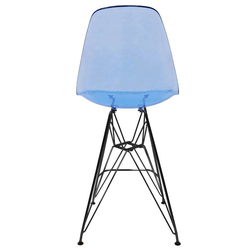 Cresco Acrylic Barstool in Brushed Black Steel Base with Ergonomic Seat, Footrest, & Floor Pads for Kitchen or Home Bar Set of 2