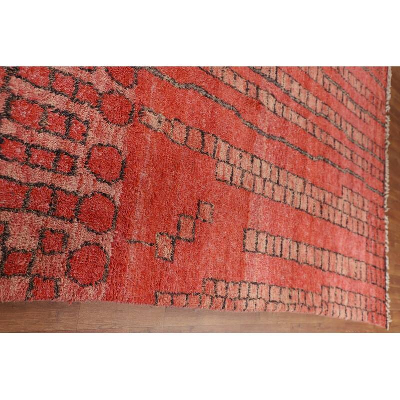 Geometric Coral Moroccan Large Oriental Area Rug Handmade Wool Carpet - 11'4" x 18'6"