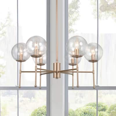 Holla Mid-century Modern Sputnik 6-light Chandeliers Globe Seeded Glass for Dining Room - D22'' x H 90''