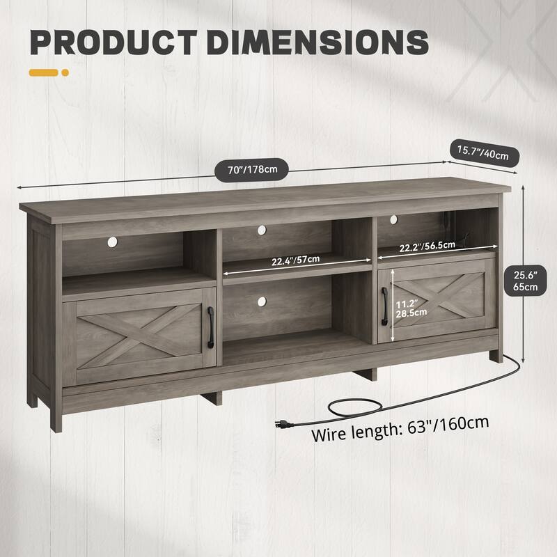 Moasis 70"/59" Farmhouse TV Stand for 80"/65" TV with Outlet and Lights