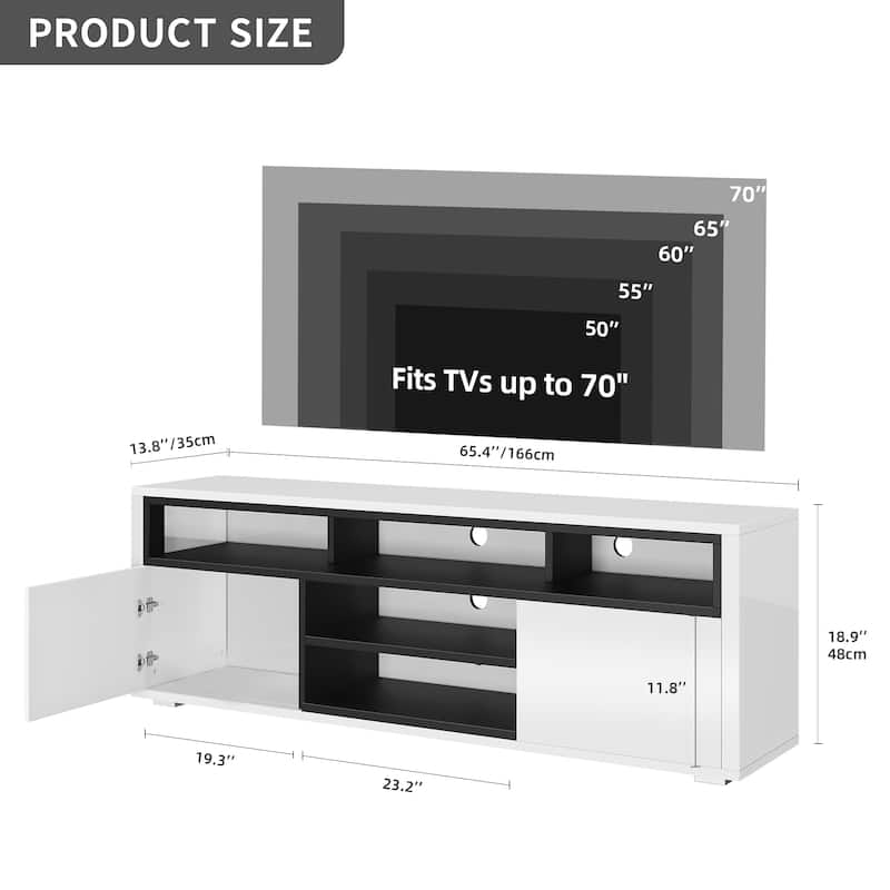 Moasis Modern Glossy LED TV Stand For TVs up to 70 inches, Entertainment Center & Media Console for Living Room