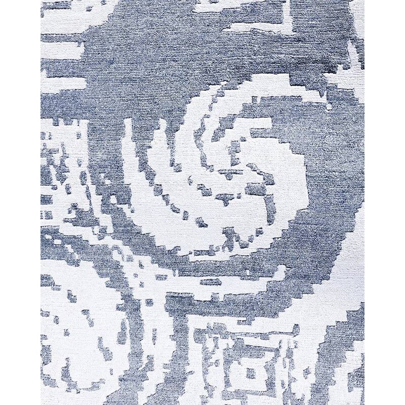 Modern One-of-a-Kind Hand-Knotted Area Rug, Blue - 9' 1" x 12' 3"