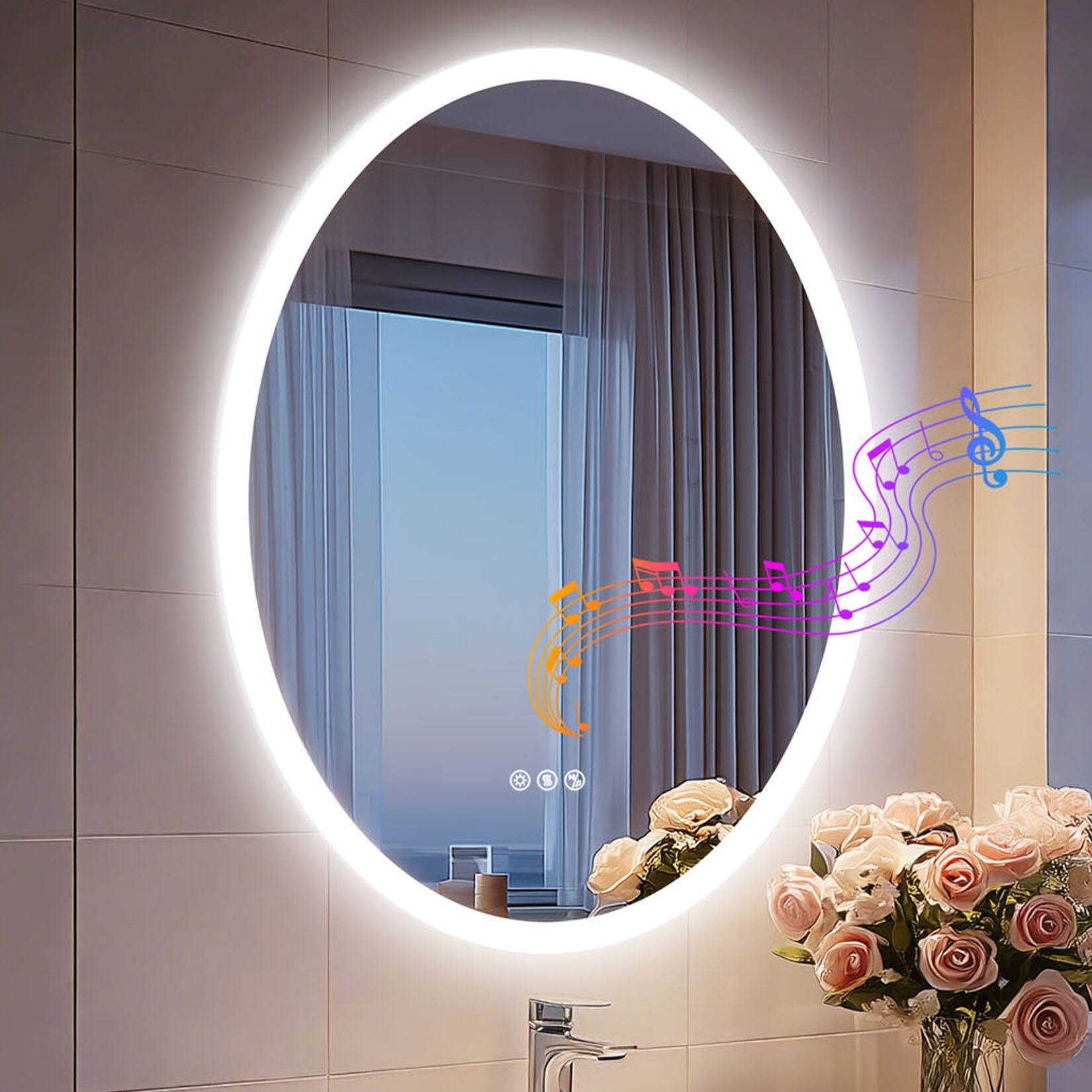 Large LED Lighted Bathroom Mirror Anti-Fog with Bluetooth Speaker