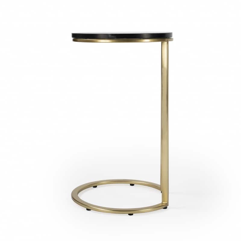 27.5" Round Modern Black Marble Side End Table with Distressed Finish and Sled Base for Living Room - 27.5"H x 16.5"W x 16.5"L