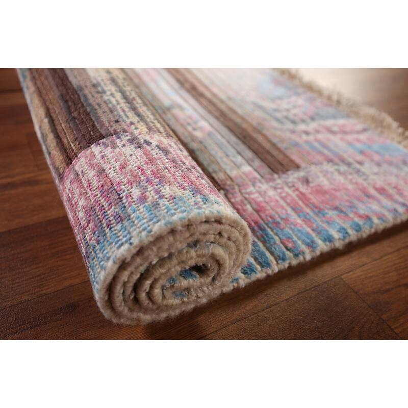 Striped Abstract Accent Rug Hand-Knotted Wool Carpet - 2'8" x 4'11"