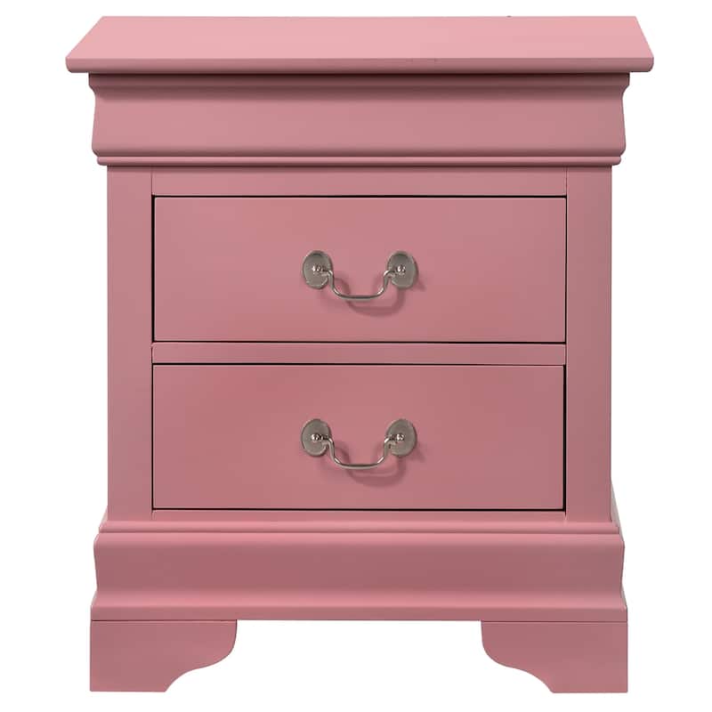 Traditional 22-in Metal Hand Holder 2-Drawer Wood Nightstand - Pink