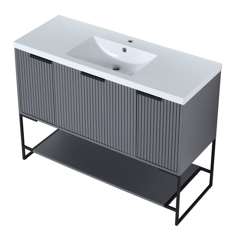 48 inch Rock Grey Plywood Freestanding Bathroom Vanity Set with Open shelf and Integrated Resin Sink