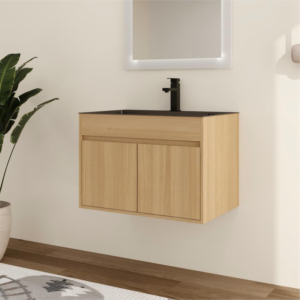  ﻿Malwee 28" Floating Bathroom Vanity, Wall Mounted Bathroom Vanity with Stainless Steel Sink and Flexible Drain Pipe