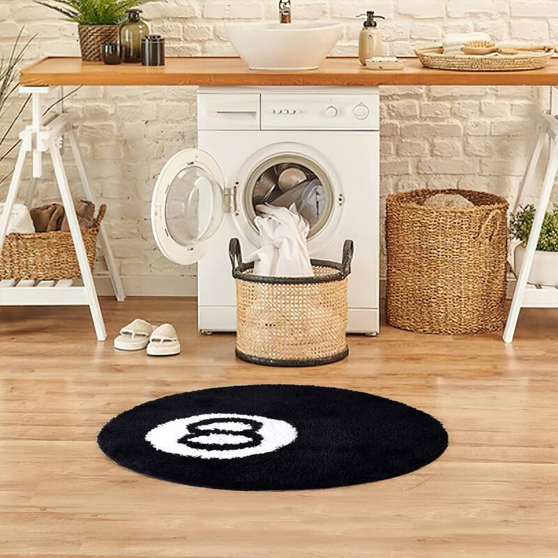 8 Ball Rug Black Round Carpet Billiard Pool