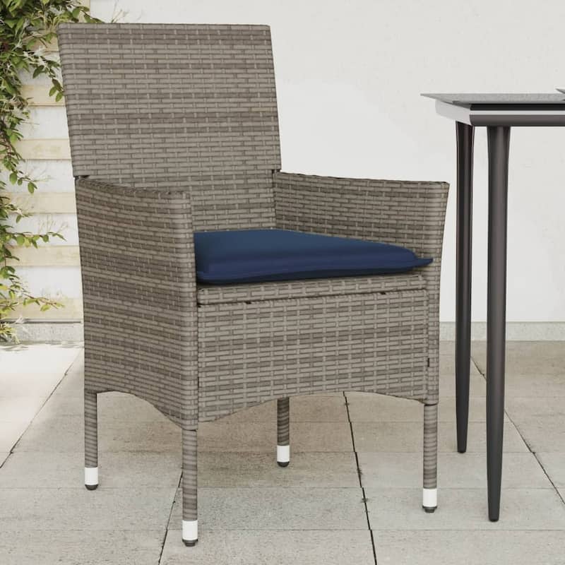 vidaXL Patio Chairs with Cushions 2 pcs Poly Rattan - Grey