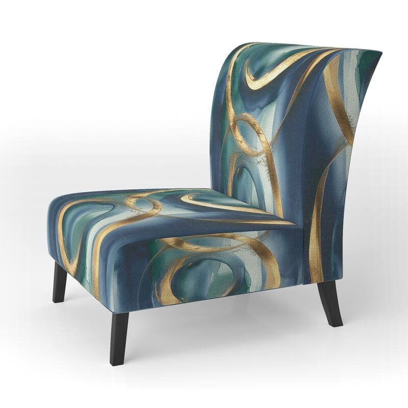 Designart "Mettalic Indigo And Gold II" Upholstered Abstract Accent Chair - Glam Arm Chair For Living Room