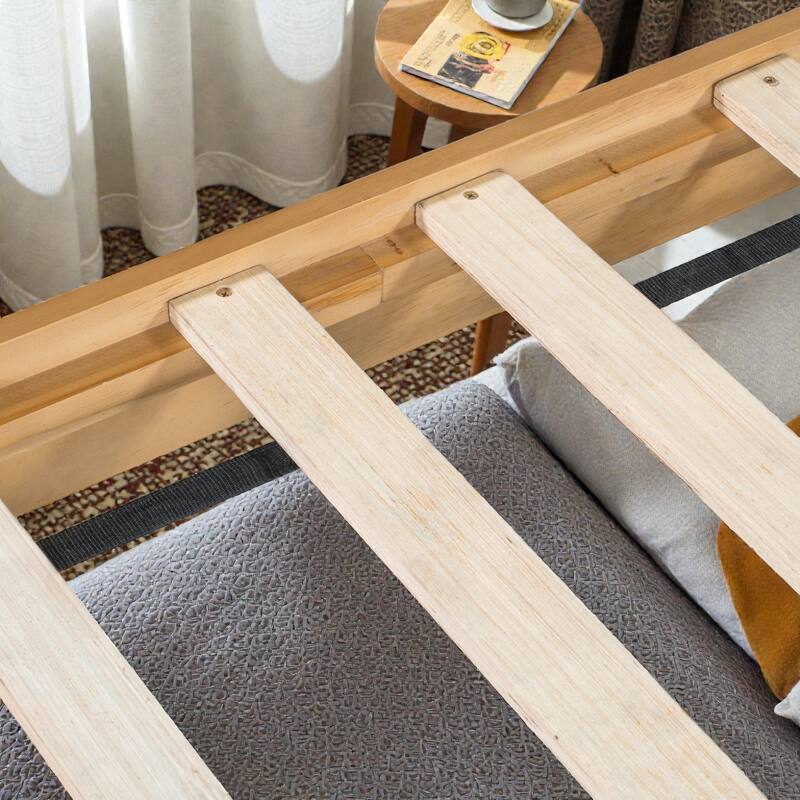 Premium Pine Wood Queen/King Bed Frame with Headboard, Mid Century Modern Platform Bed, Sturdy MDF Construction