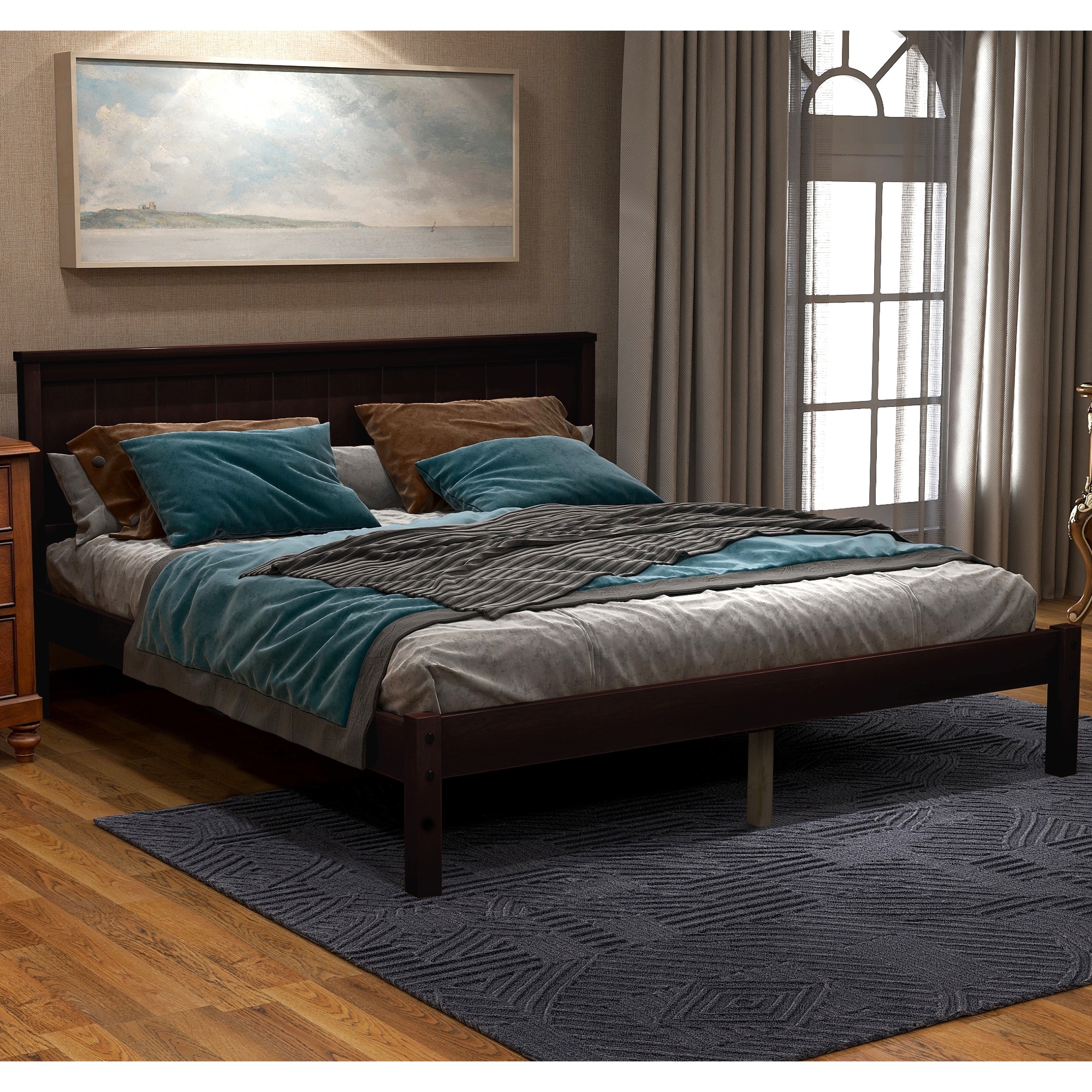 Platform Bed Frame with Headboard Wood Slat Support No Box Spring