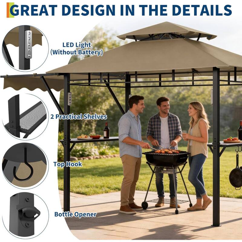 8x5 ft Durable BBQ Grill Gazebo, Weather-Resistant Canopy Shelter for Patio & Backyard - N/A