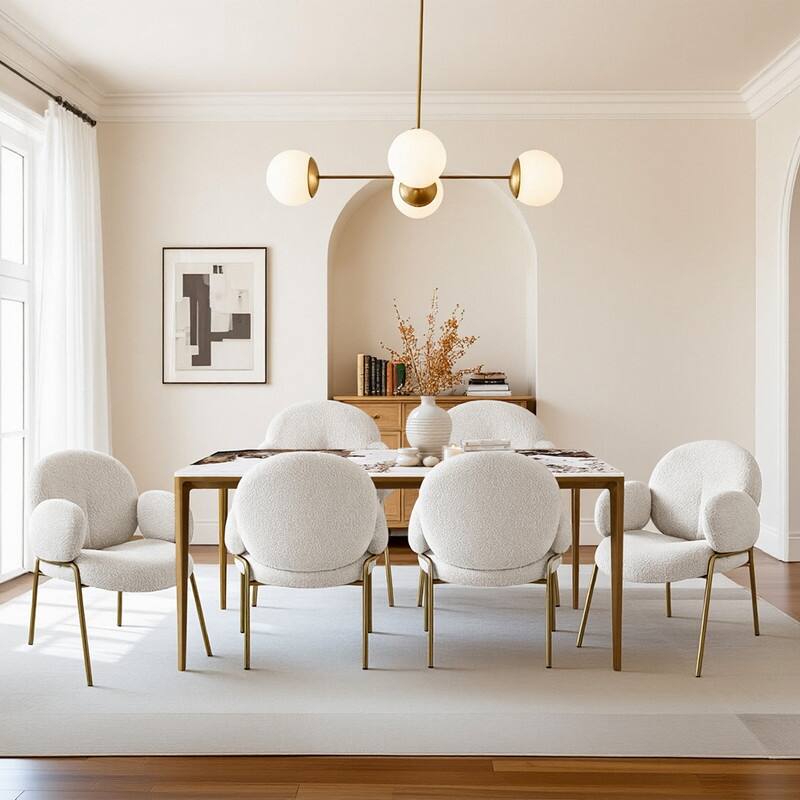 Spruce & Spring Modern Light-Luxury Cloud-Shaped Teddy Dining Chair with Arms