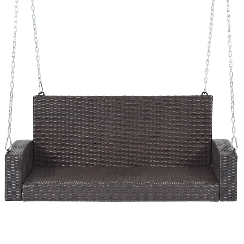 Wicker Hanging Porch Swing Chair Outdoor Rattan Patio Swing Lounge w/ 2 Back Cushions Capacity 500lbs