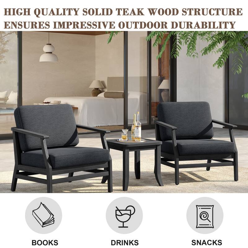 3 Set Outdoor Teak Wood Club Chairs with Side Table