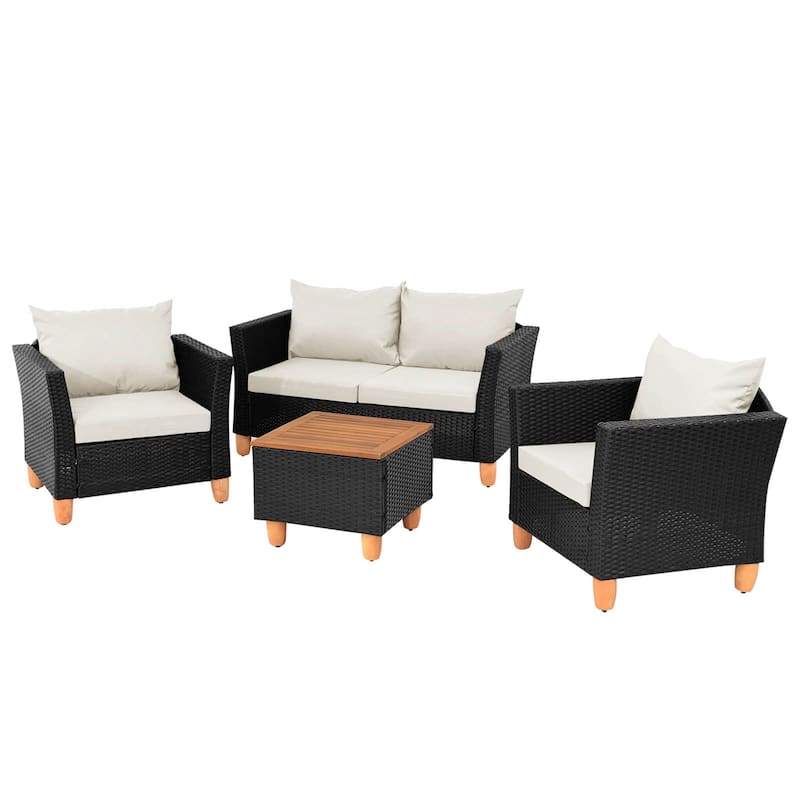 Gymax 4 Piece Outdoor Conversation Set Patio Cushioned Chairs w/