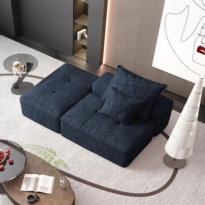Modern Oversized Modular Chenille Tufted Sectional Sofa with 2 Pillows and Ottoman for Living Room