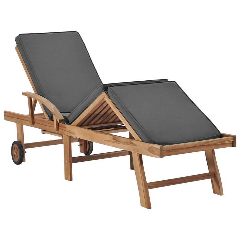 vidaXL Sun Lounger with Cushion Solid Teak Wood Dark Gray - 76.8" x 23.4"