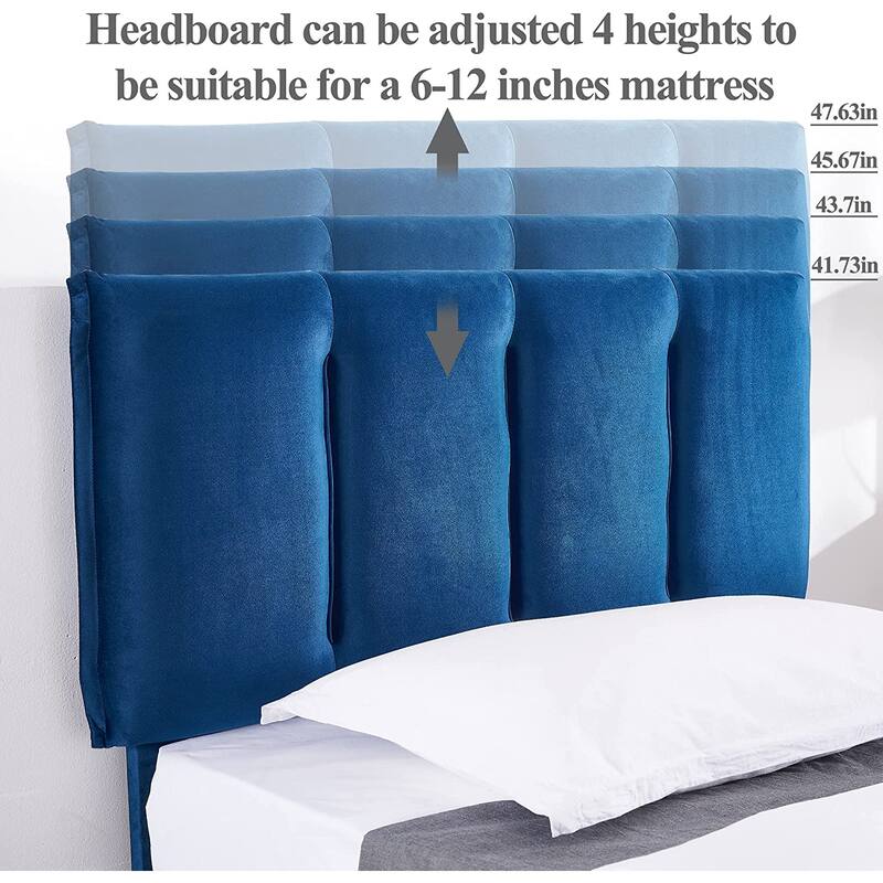 Javlergo Velvet Upholstered Platform Bed Frame with Adjustable Headboard