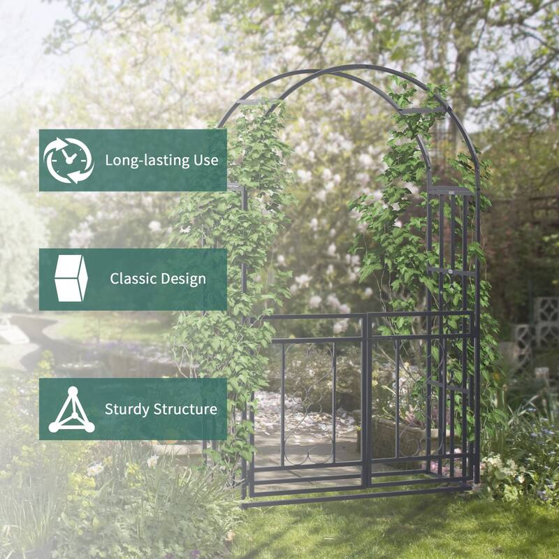 Outsunny Metal Garden Arbor with Double Doors, Locking Gate